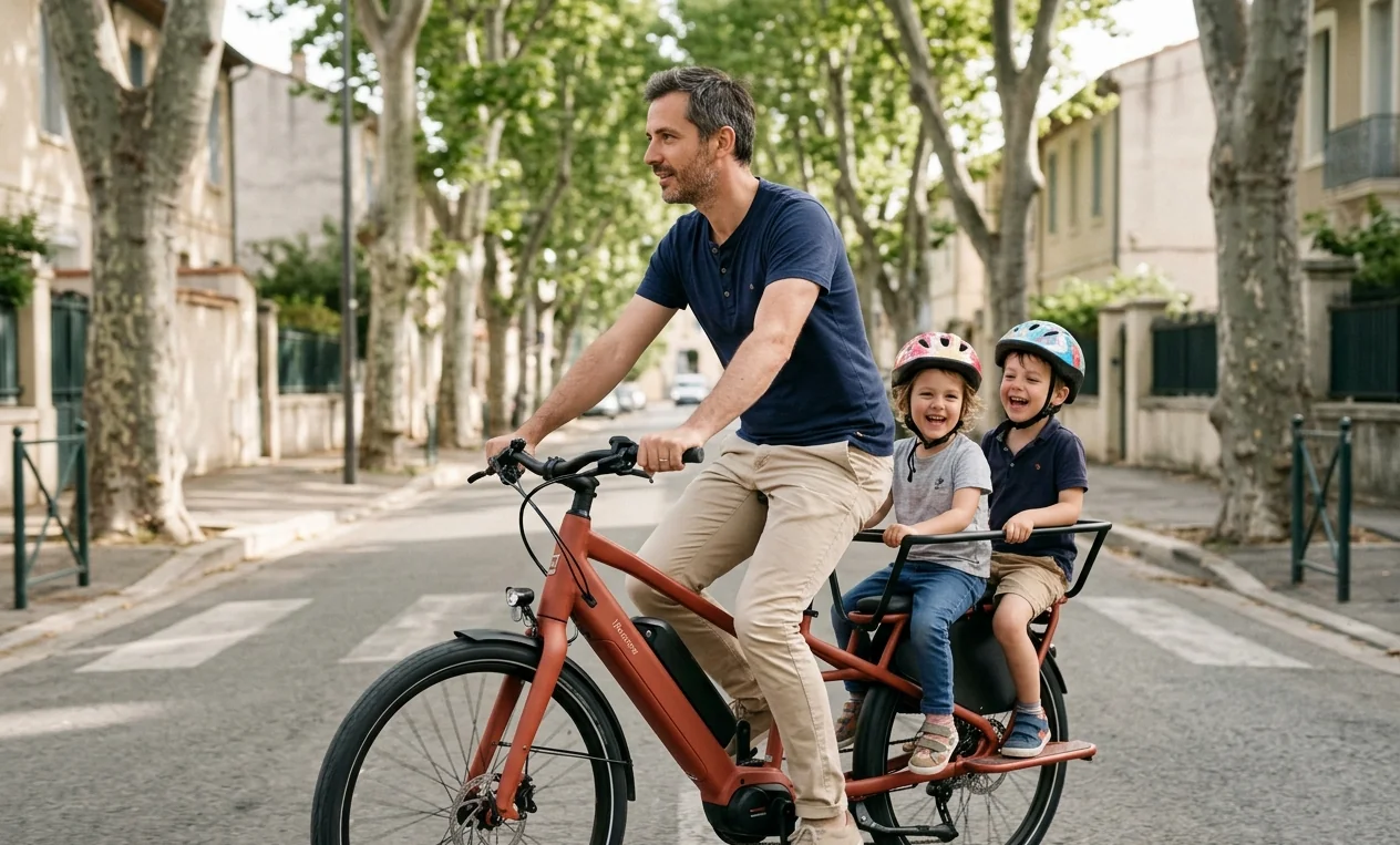 Famille rejoignant l'école sur un cargo longtail Famiglia